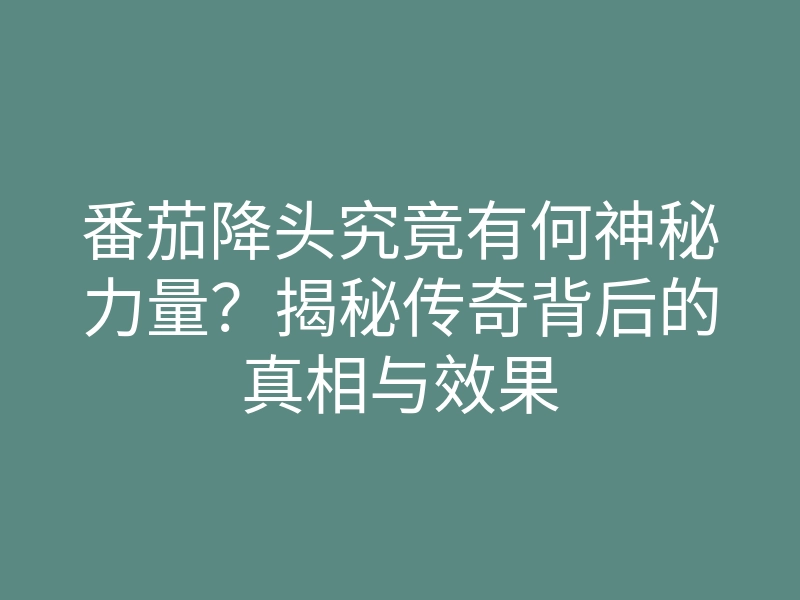 番茄降头究竟有何神秘力量?揭秘传奇背后的真相与效果
