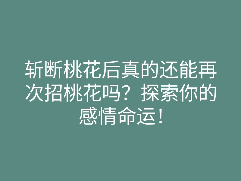 斩断桃花后真的还能再次招桃花吗?探索你的感情命运!