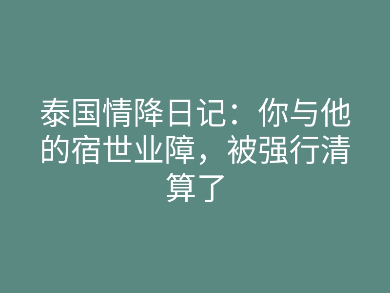 泰国情降日记:你与他的宿世业障,被强行清算了