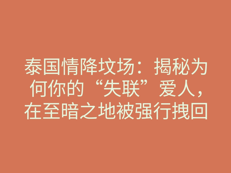 泰国情降坟场:揭秘为何你的“失联”爱人,在至暗之地被强行拽回