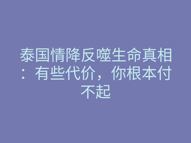 泰国情降反噬生命真相：有些代价，你根本付不起