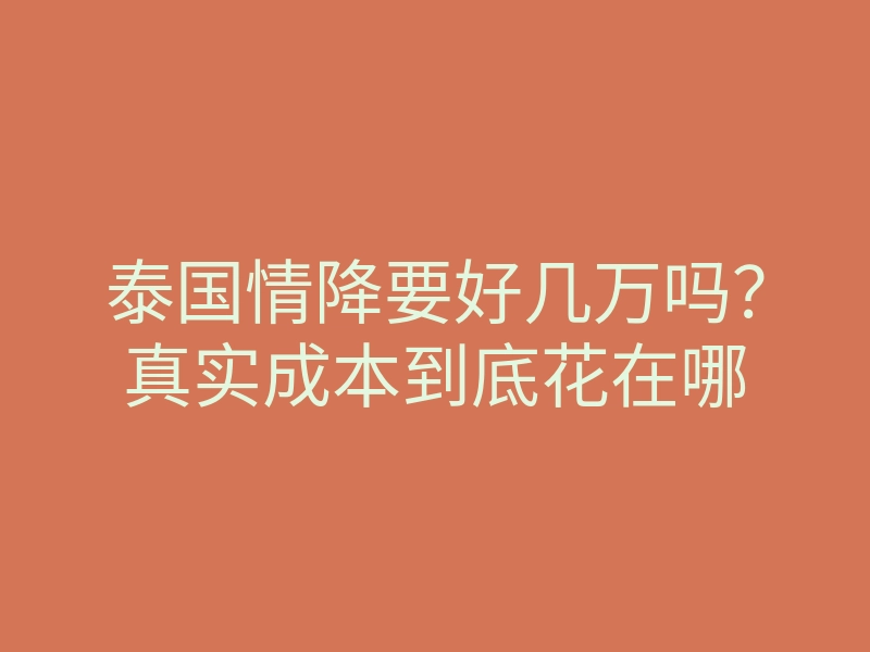 泰国情降要好几万吗?真实成本到底花在哪
